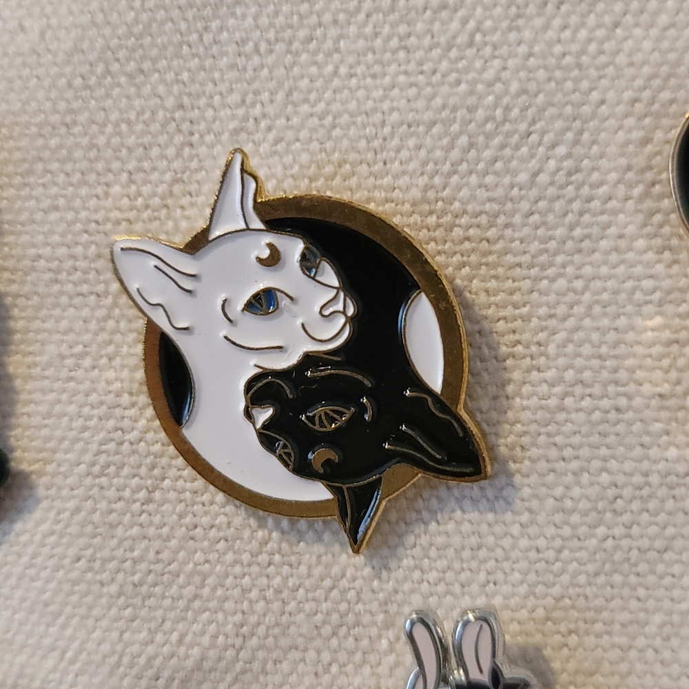 Yin Yang Celestial Sphynx Cats Enamel Pin - Bundle 3+ pins for a discount.